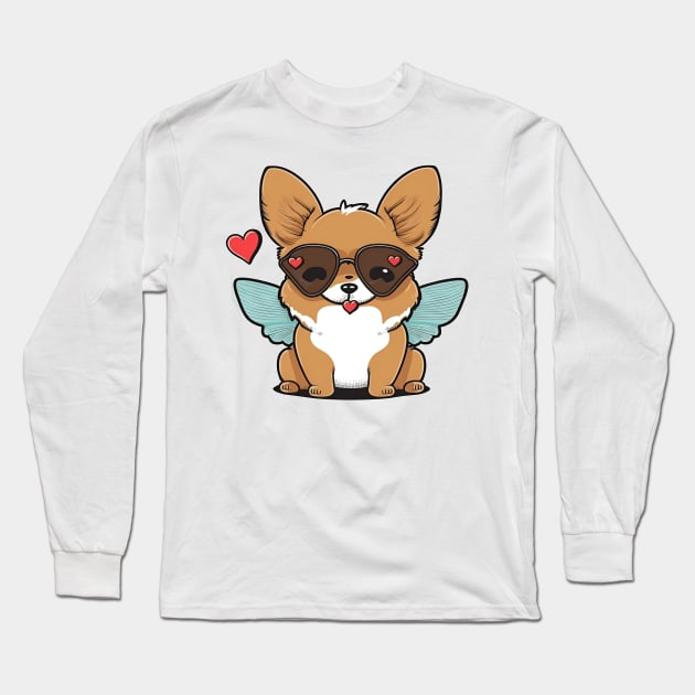 kawaii cute happy dog with butterfly wings Long Sleeve T-Shirt by styleandlife